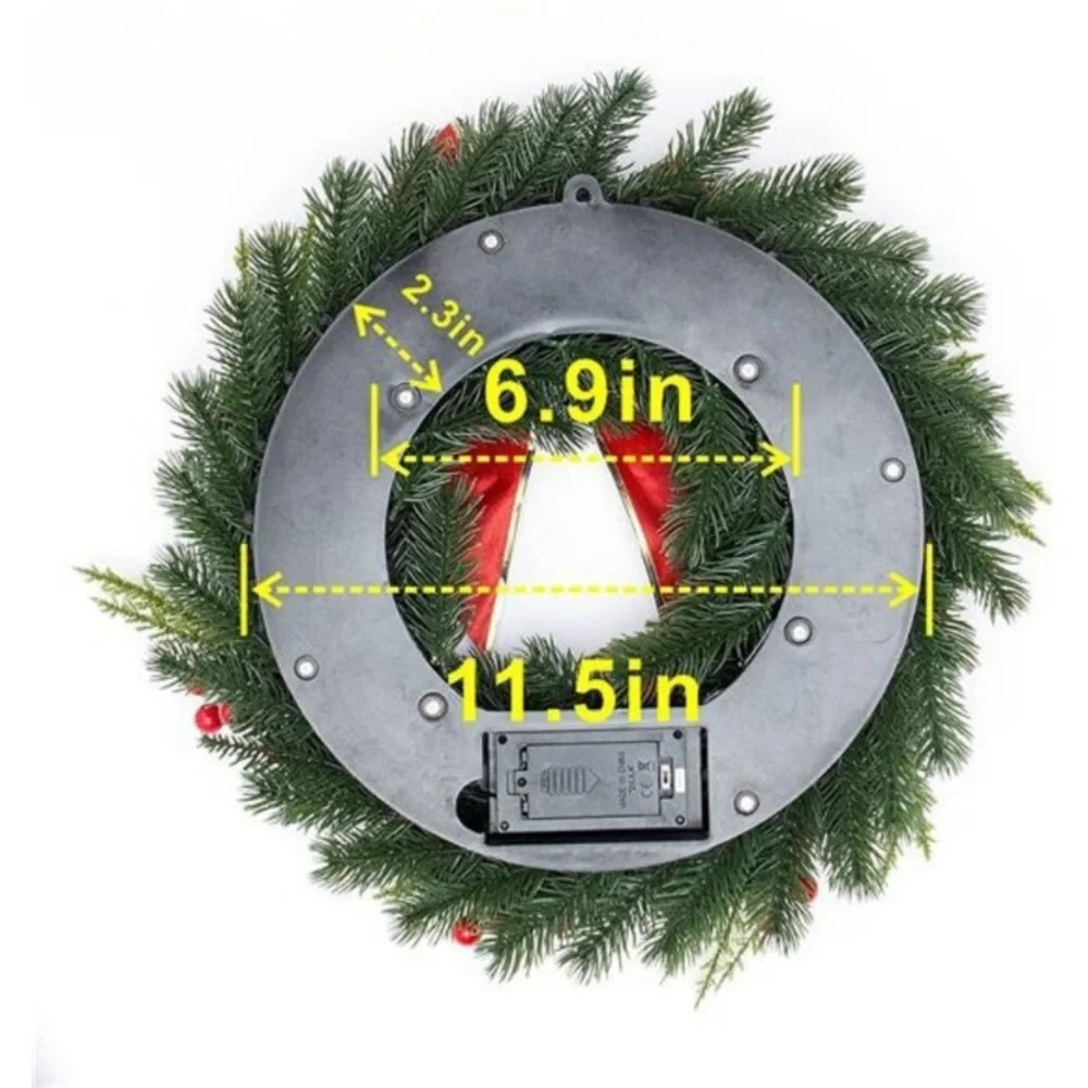 Christmas Wreath 16 inches , with Metal Hanger, Pre-Lit Artificial Christmas